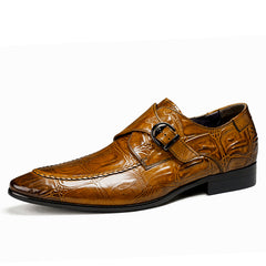 FARWARWO Crocodile Print Monk Strap Dress Shoes Pointed Toe Formal Office