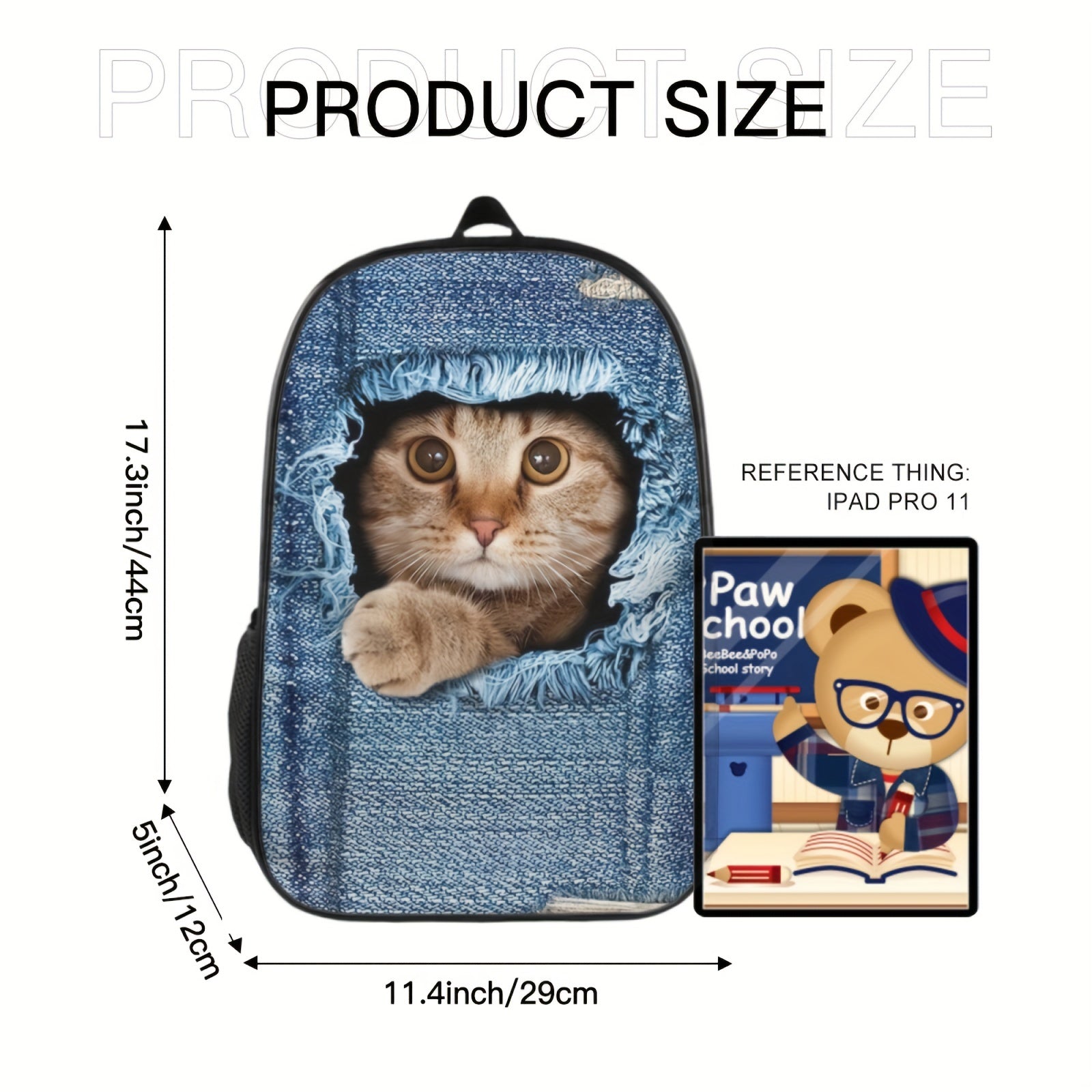 Creative Dog Cat Denim Printed Backpack for Kids Boys Girls