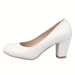 Chunky Heeled Pumps Round Toe High Heels Women's Working Shoes