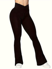  Solid Cross High Rise Flared Leg Trousers