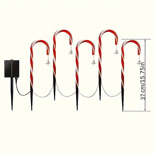 5pcs Solar Candy Cane Outdoor Decor Lights