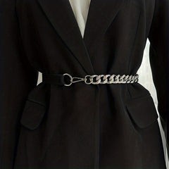 Chic Stitching Chain Belt Elastic Waistband Dress Coat Girdle
