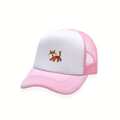 Pink Tiger Print Cartoon Trucker Hat