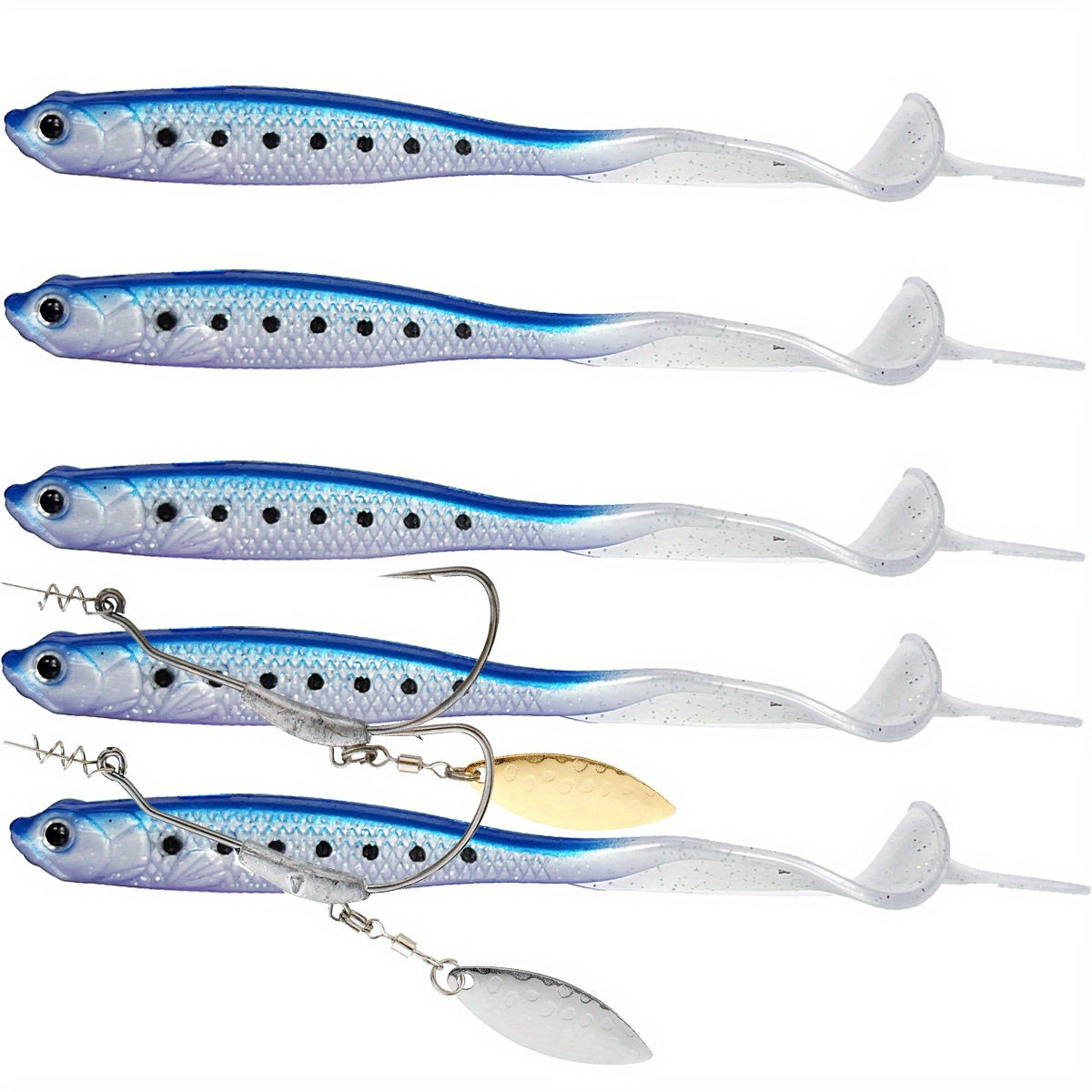 Bionic Soft Baits with Twister Tail for Fishing, 5pcs, Saltwater Freshwater