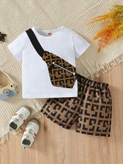 Boys Crossbody Bag Print T-shirt & Shorts Set
