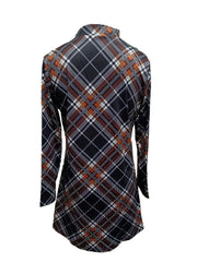  Plaid Print Half Sleeve Mock Neck Mini Dress