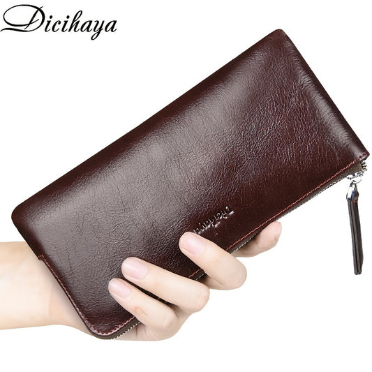 Dicihaya Men's Leather Zipper Handbag Large Capacity Wallet Clutch Bag