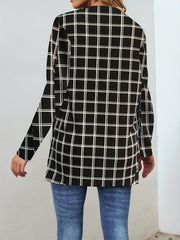 Windowpane Print Open Front Jacket Casual Long Sleeve