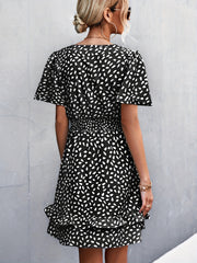 Polka Dot Dress Ruffle Sleeves Boho Swing Blouse Vacation Dress