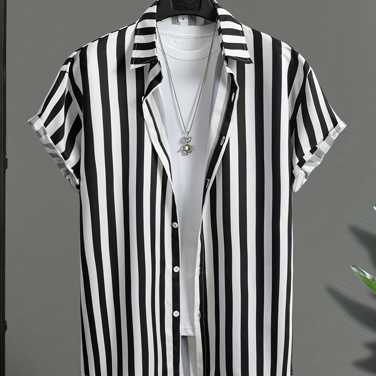 Striped Pattern Men's Short Sleeve Lapel Shirt