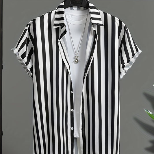 Striped Pattern Men's Short Sleeve Lapel Shirt