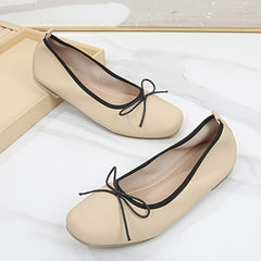 Soft Women's Flat Shoes Bow Decor Square Head Ballet Shoes