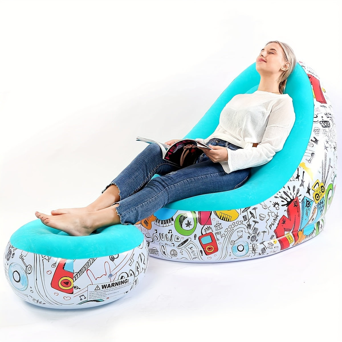 Lazy Sofa Plush Graffiti Inflatable Sofa with Footrest