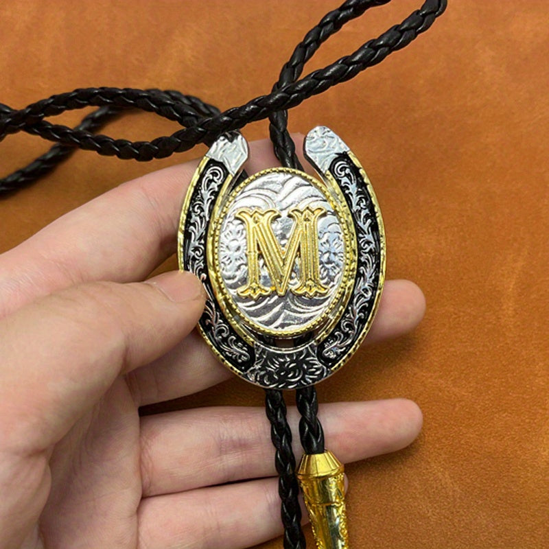Men's Retro Letter M Buckle Tie Western Cowboy Shirt Sweater Accessories