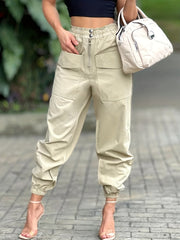  Y2K Cargo Pants Women's Plain Zipper Elastic Button Decor