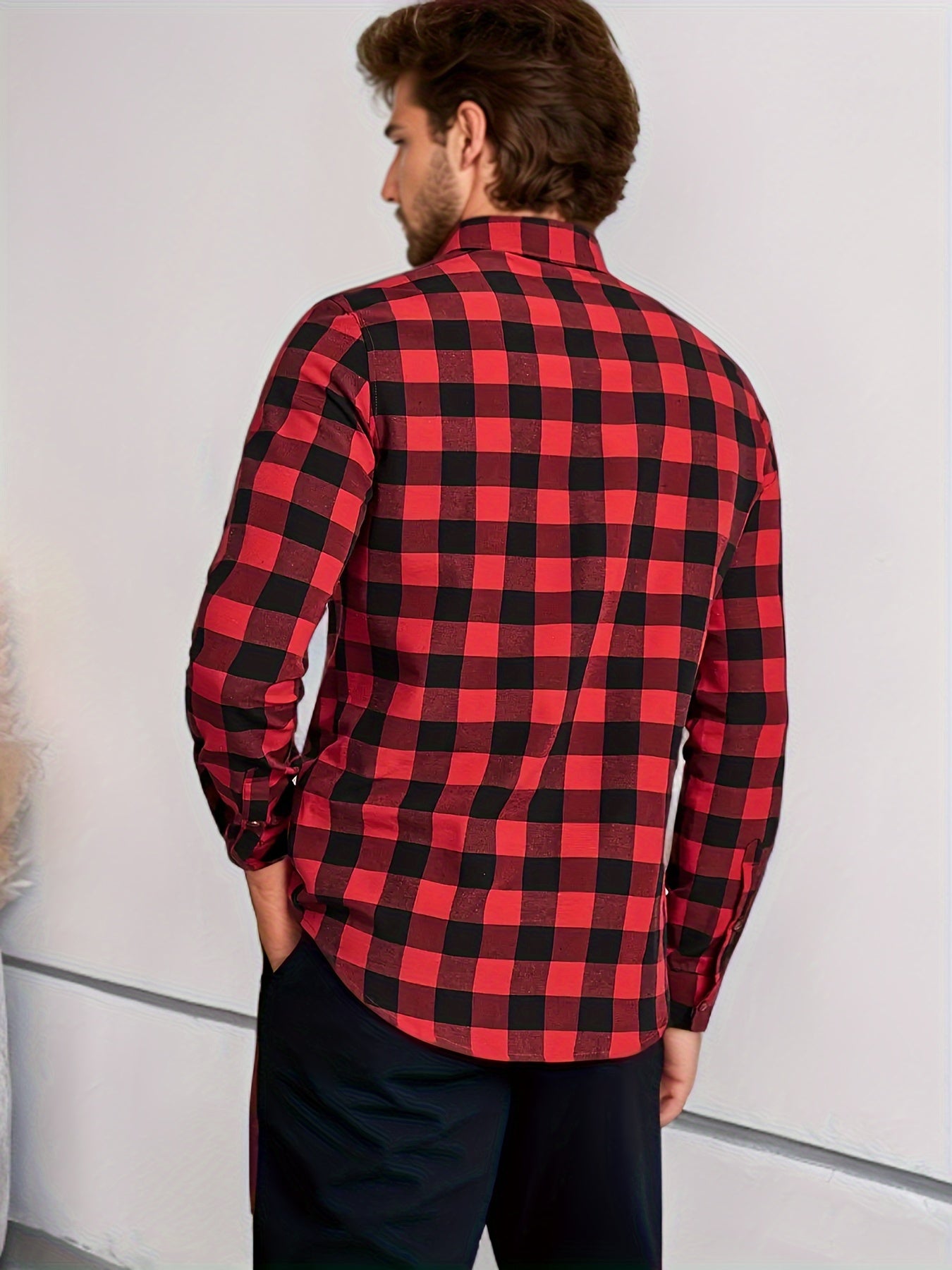 Men's Plaid Shirt Long Sleeve Casual Button Down Tops For Outdoor Activities