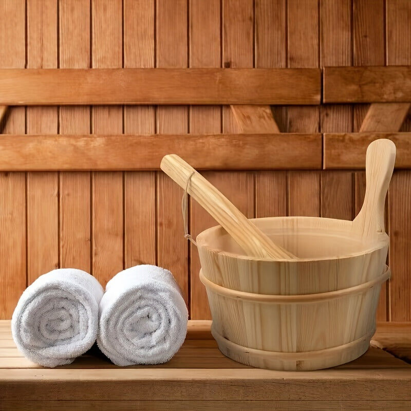 Cedar Sauna Bucket & Ladle Set, Plastic Liner, Spa Accessory
