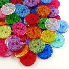 50pcs 15mm Resin Round Glitter Buttons 2 Holes Sewing Accessories DIY Crafts