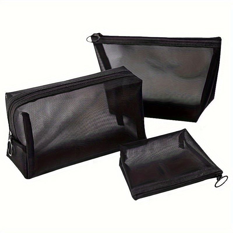 3pcs Nylon Mesh Makeup Bags Portable Cosmetic Organizer for Travel