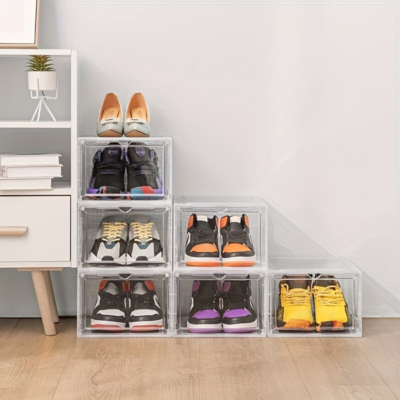 6pc Plastic Transparent Shoe Storage Boxes with Door