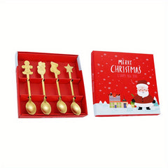 4pcs Christmas Spoon Creative Coffee Dessert Stainless Steel