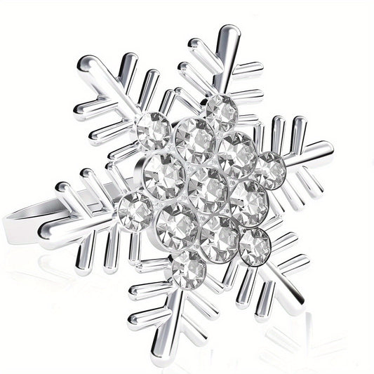 Snowflake Napkin Rings Set of 20 Polished Metal Buckles Hollow Carved Christmas