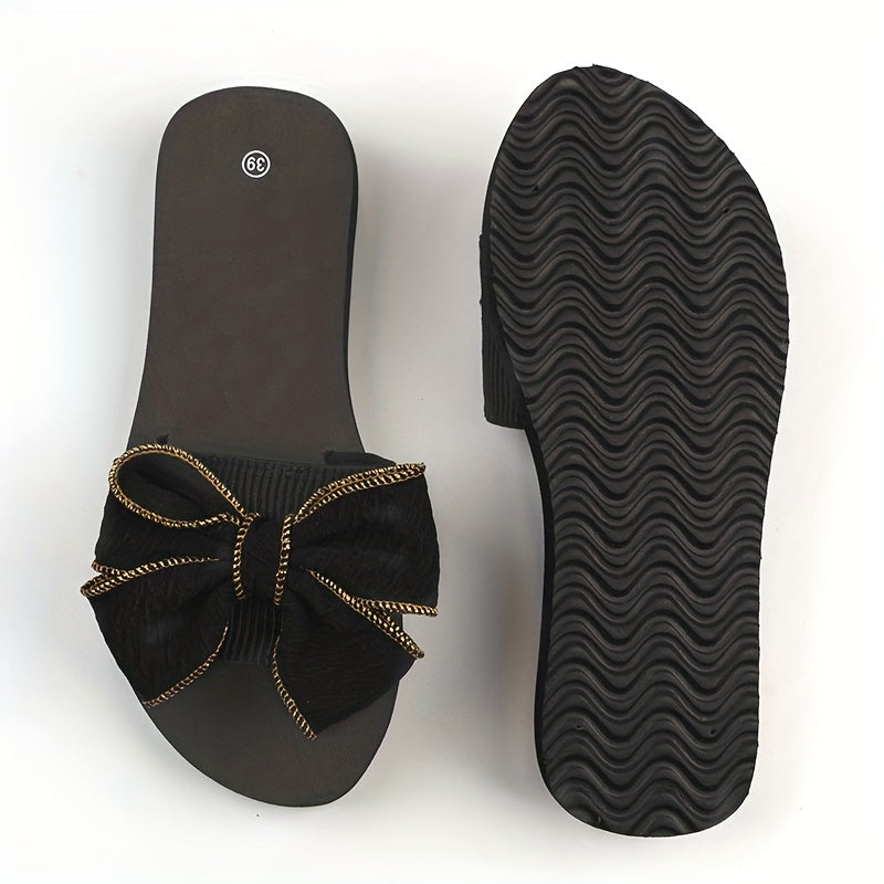 Women's Bowknot Slip On Sandals Thick sole Slides Casual & Summer Beach Shoes