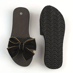Women's Bowknot Slip On Sandals Thick sole Slides Casual & Summer Beach Shoes