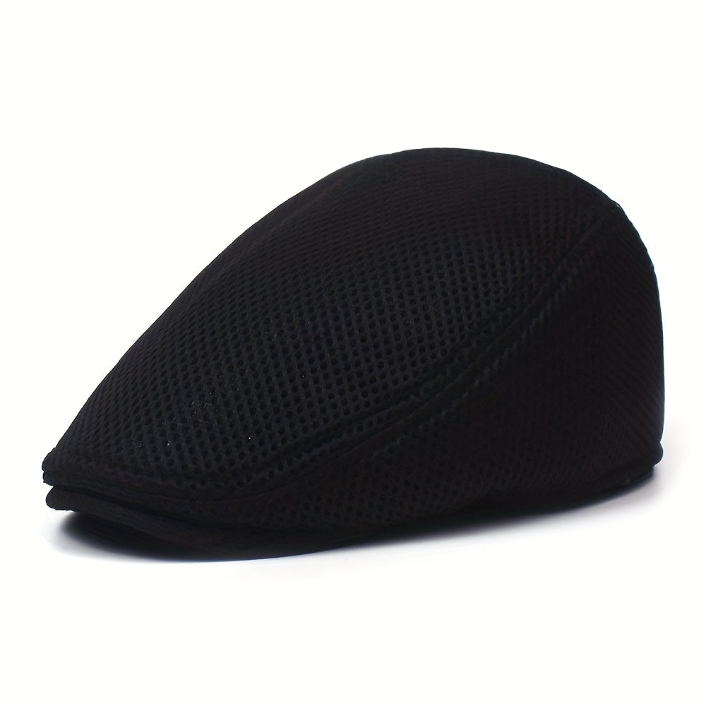 Men's Mesh Flat Cap Breathable Summer Newsboy Hat Cabbie