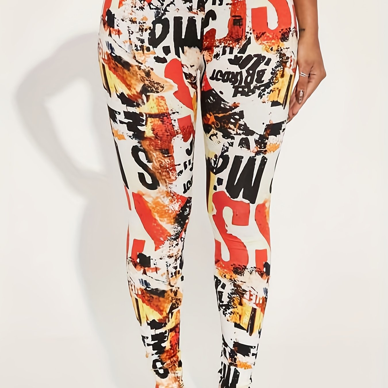  Casual Leggings Women's Plus Random Print High Rise Skinny Leggings