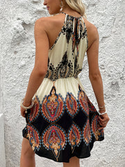 Ethnic Print Keyhole Dress Sleeveless Summer Dress