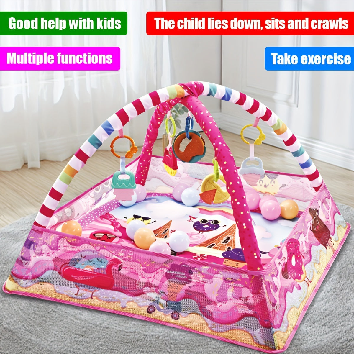 Tummy Time Activity Mat for Kids Play Gym Mat Sensory Development