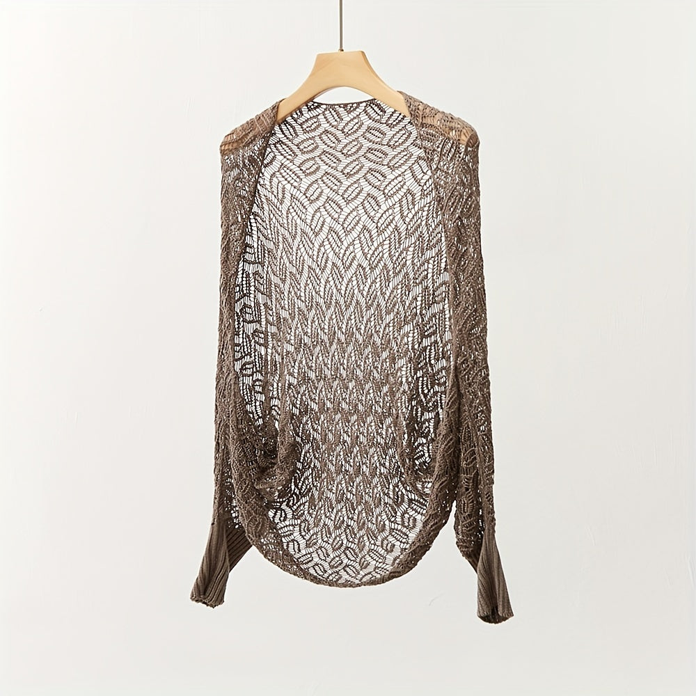 Hollow Out Knitted Shawl Long Sleeve Casual Cape Wraps for Women