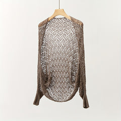 Hollow Out Knitted Shawl Long Sleeve Casual Cape Wraps for Women