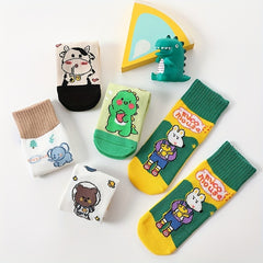 5 Pairs Kids Happy Animal Pattern Crew Socks