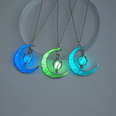 Moon Pendant Necklace Glowing Night Adjustable Neck Chain Women Party Clothing