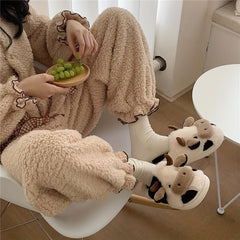 Cow Fleece Slippers For Girls - Non Slip Lightweight Slip On Indoor Home Winter