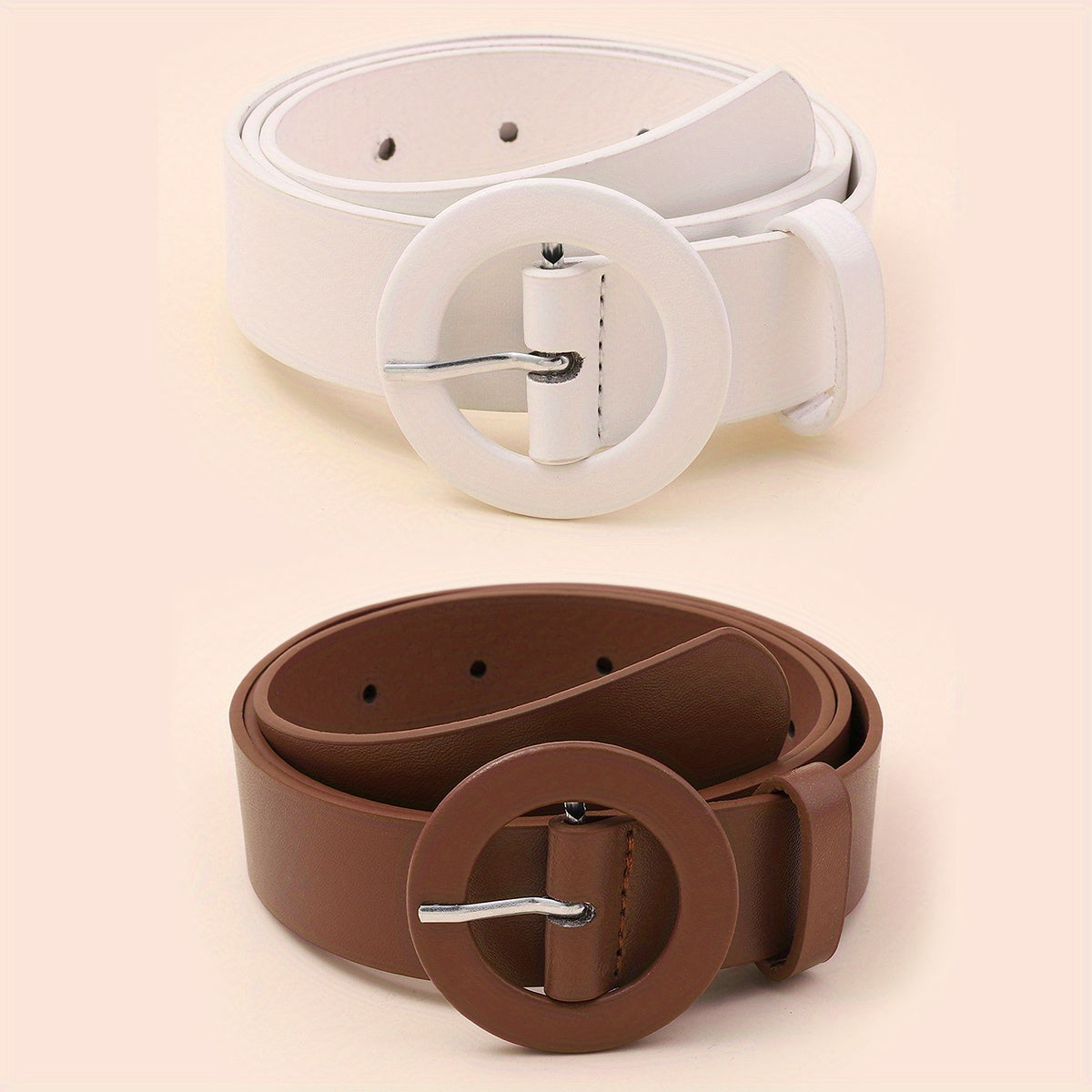 2pcs Round Pin Buckle Belt for Women