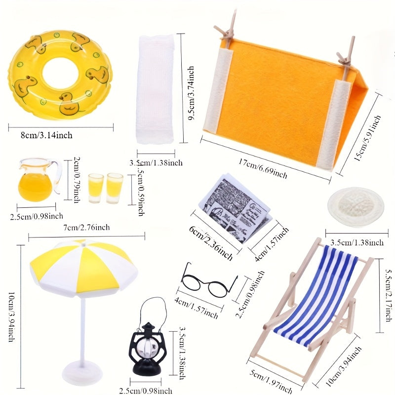 Mini Summer Camping Set w/ Tent Towel Swimming Ring for Doll House Decoration