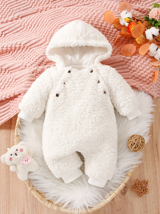 Baby Thermal Hooded Jumpsuit, Warm Furry Onesie for Girls Boys