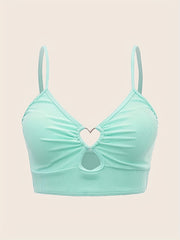 Heart Linked Tankini Top Rib Knit V Neck Beachwear Top