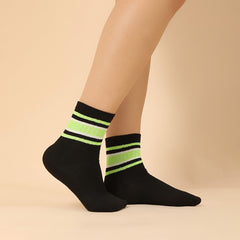 5 Pairs Striped Sports Socks Comfy & Breathable Mid Tube Socks