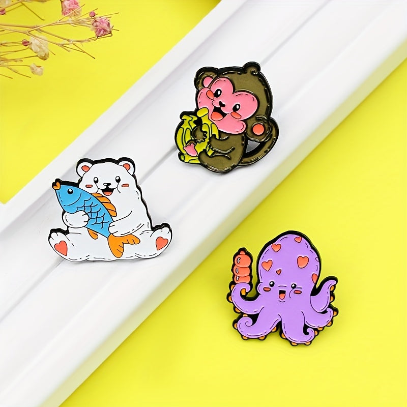 Animal Brooch Set Monkey Octopus Bear Pins for Girls Gift & Decoration