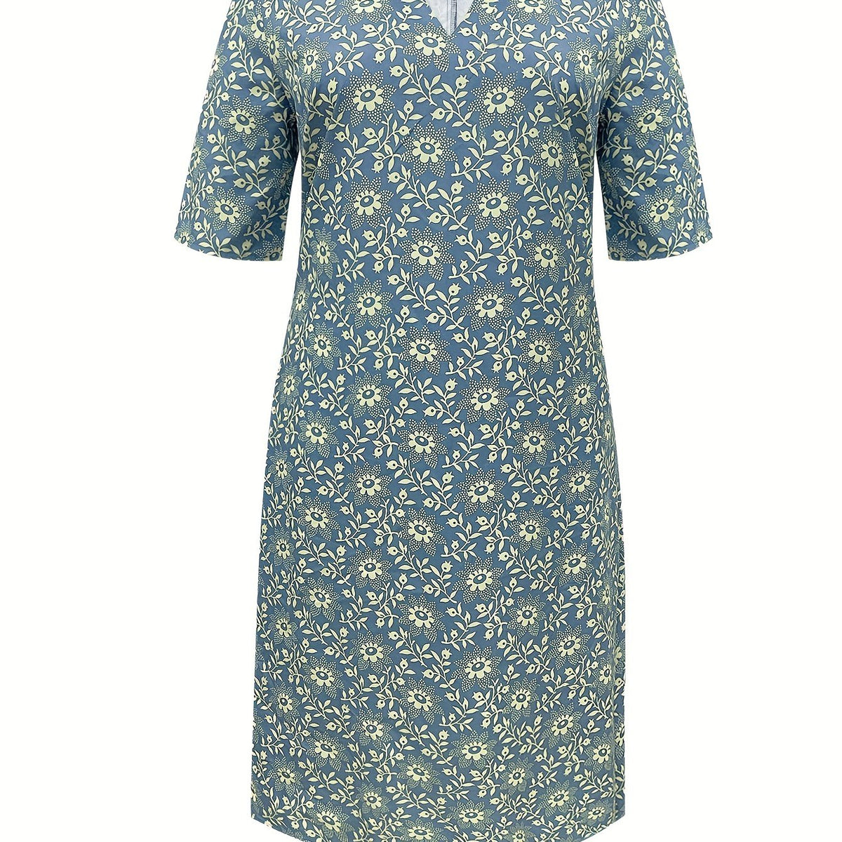  Casual Dress Women's Floral Print Notched Neck Dress