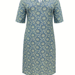  Casual Dress Women's Floral Print Notched Neck Dress