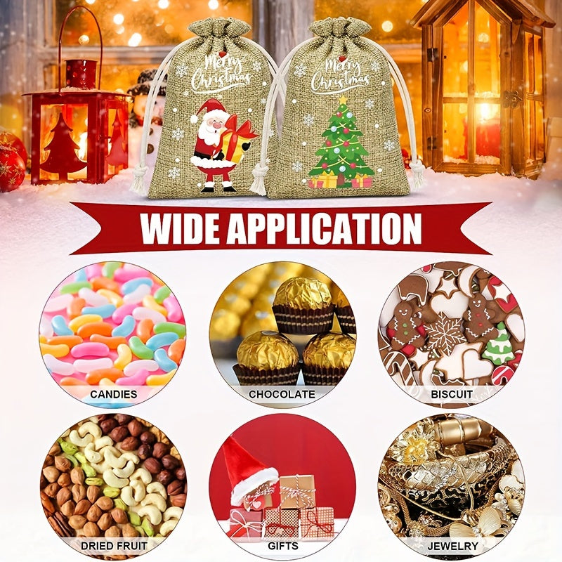 24pcs Christmas Burlap Gift Bag Drawstring Christmas Flax Bag