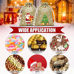 24pcs Christmas Burlap Gift Bag Drawstring Christmas Flax Bag