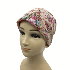 Floral Print Lightweight Beanie Elastic Skull Hat Women Turban Cap