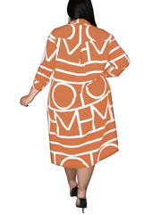  Geometric Print Button Up Shirt Dress