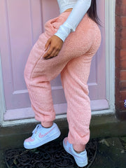  Solid Fleece High Rise Jogger Trousers